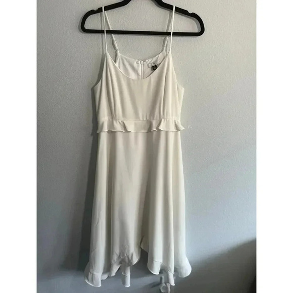 H by Halston White Ruffle Spaghetti strap A-Line dress high low Sz. US 10 - Picture 1 of 10